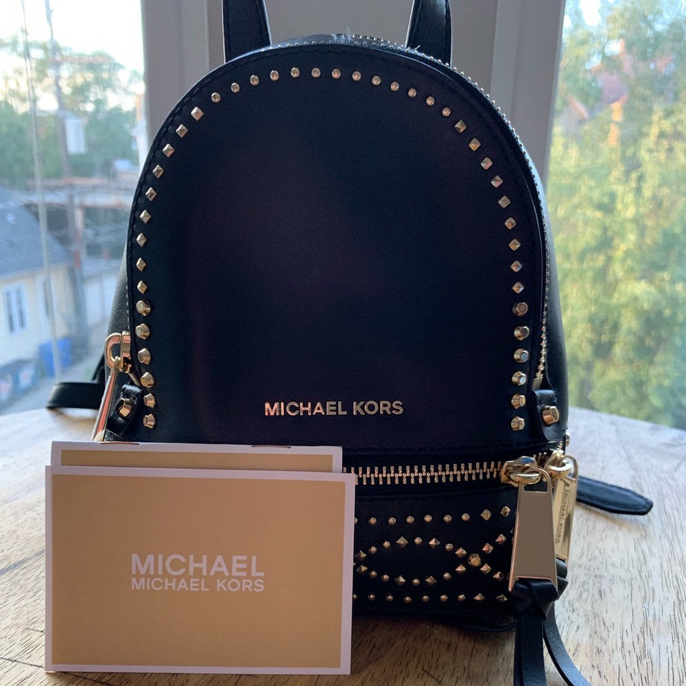Michael Kors Rhea Mini Studded Leather Backpack
